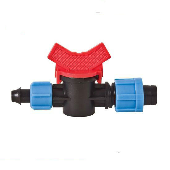 Lock Offtake Drip Tape Fittings Red Handle Drip Tape Valve For Pipe Connect