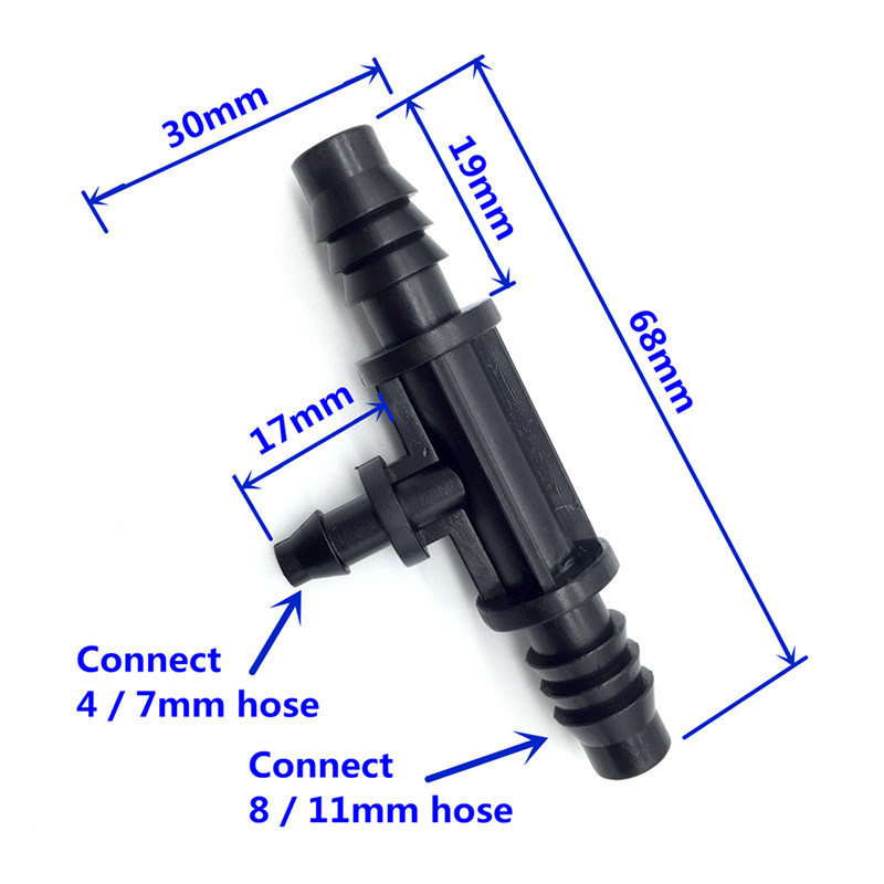 Reducing Tee Barb Connector Drip Irrigation Connectors 3/8 Inch 1/4 Inch